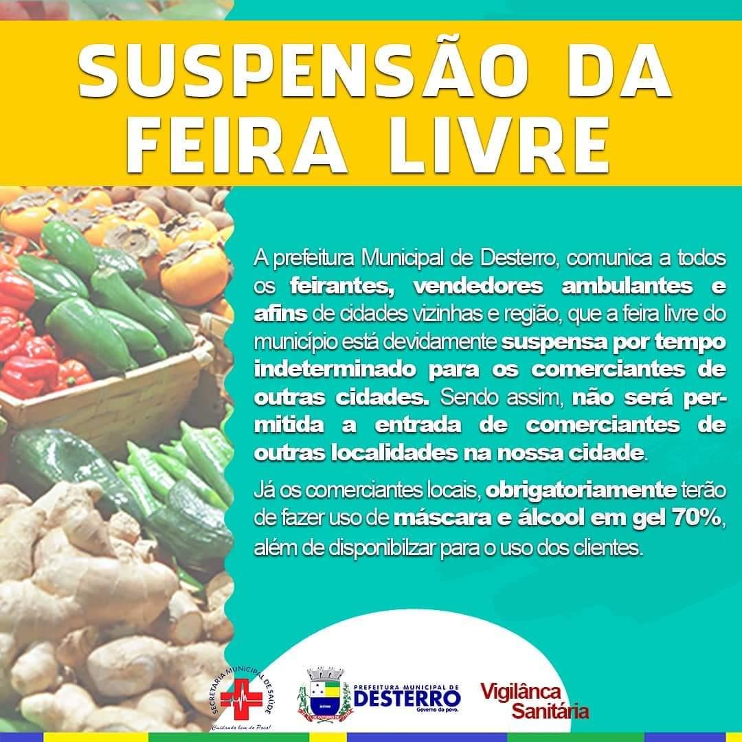 Suspensão da Feira Livre Municipal para feirantes de fora do município