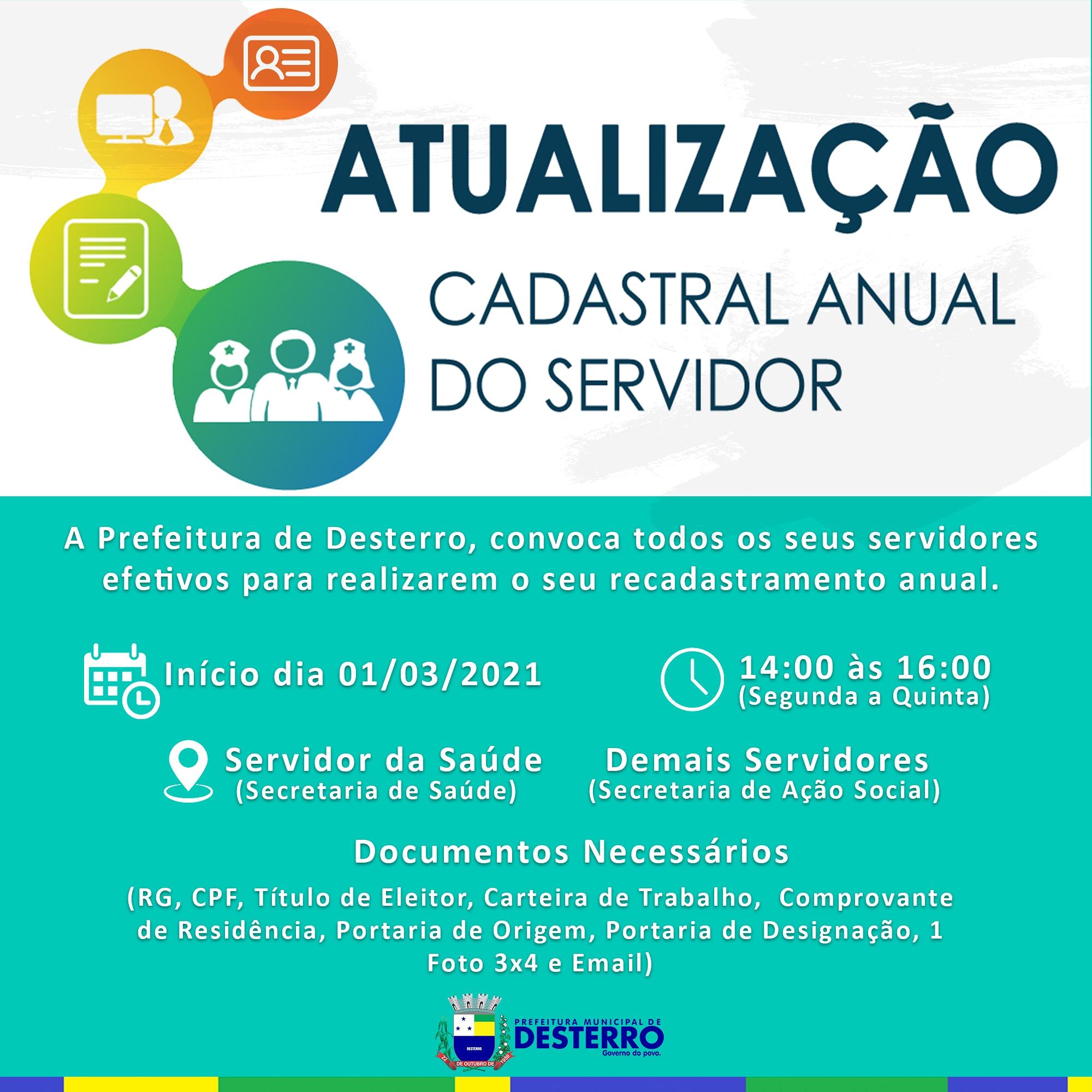 ATENÇÃO SERVIDOR EFETIVO PARA O PRAZO DE ATUALIZAÇÃO DO SEU CADASTRO