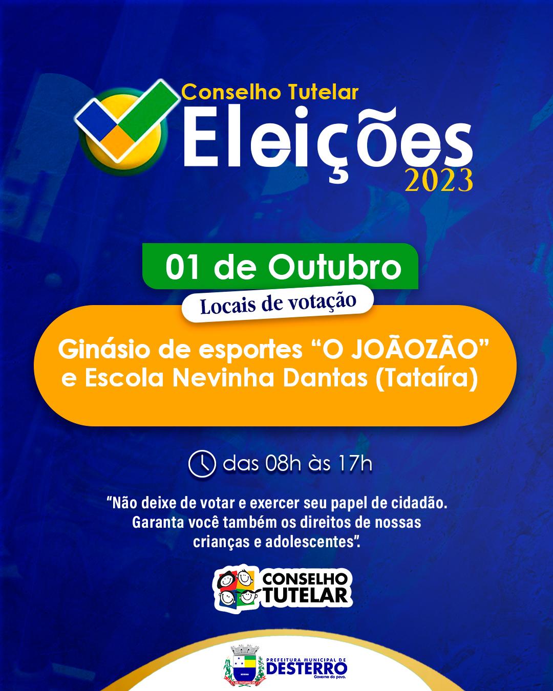 Lembrete Importante: Dia 1º de outubro é o dia da eleição do Conselho Tutelar de Desterro!