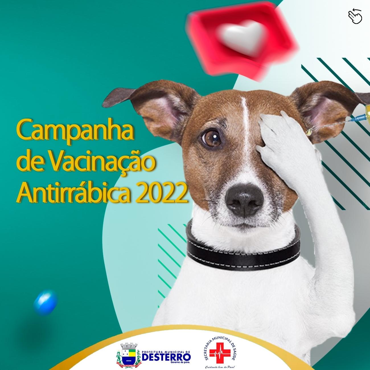 Município realizará amanhã dia 22/09 Campanha de Vacinação Antirrábica 2022.