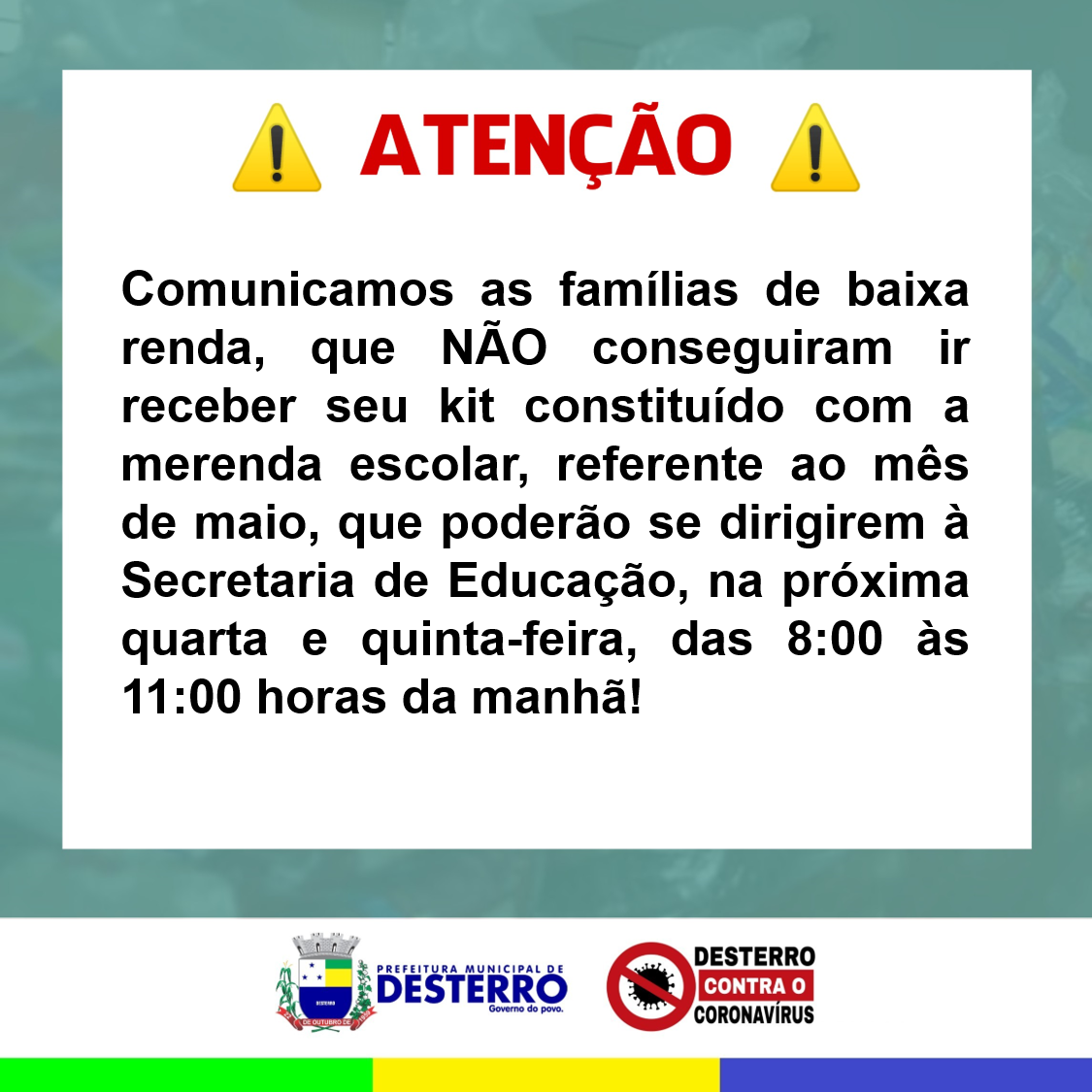 Não conseguiu pegar seu kit de merenda? Então preste atenção ao comunicado.