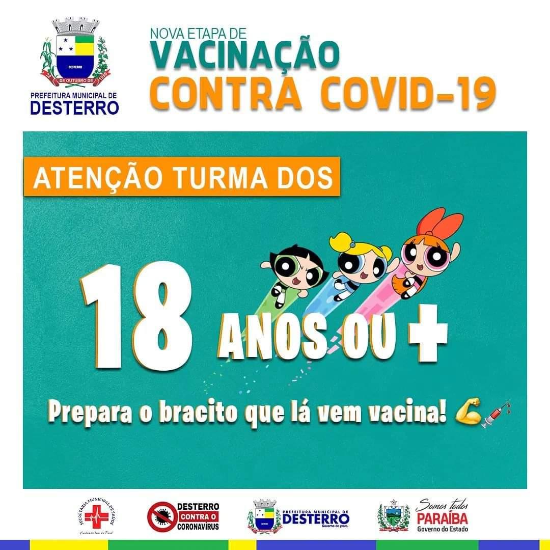 Nova etapa de vacinação, 18 anos acima!