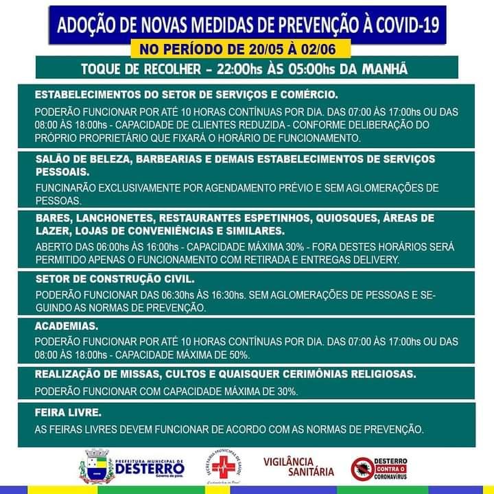 Novas medidas de prevenção e restrição.