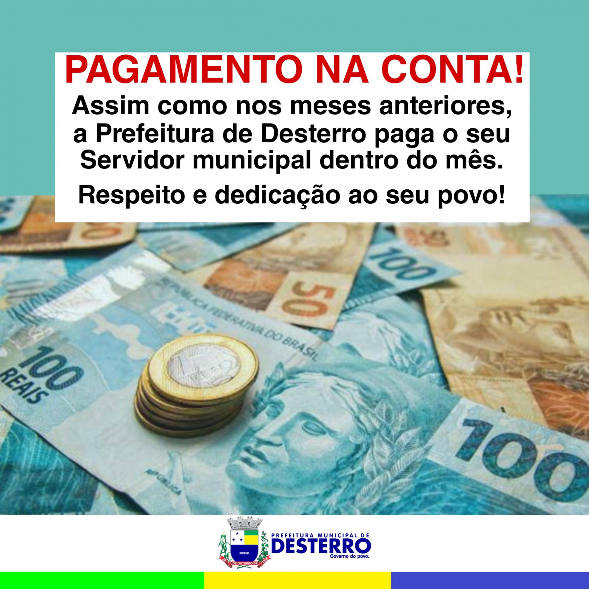 Prefeitura municipal de Desterro fecha folha de pagamento dentro do mês trabalhado!