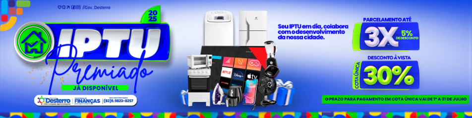 IPTU 2025 - 30% desconto + Sorteio de Prêmios